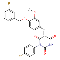 (5E)-1-(4-fluorophenyl)-5-({4-[(3-fluorophenyl)methoxy]-3-methoxyphenyl}methylidene)-1,3-diazinane-2,4,6-trione